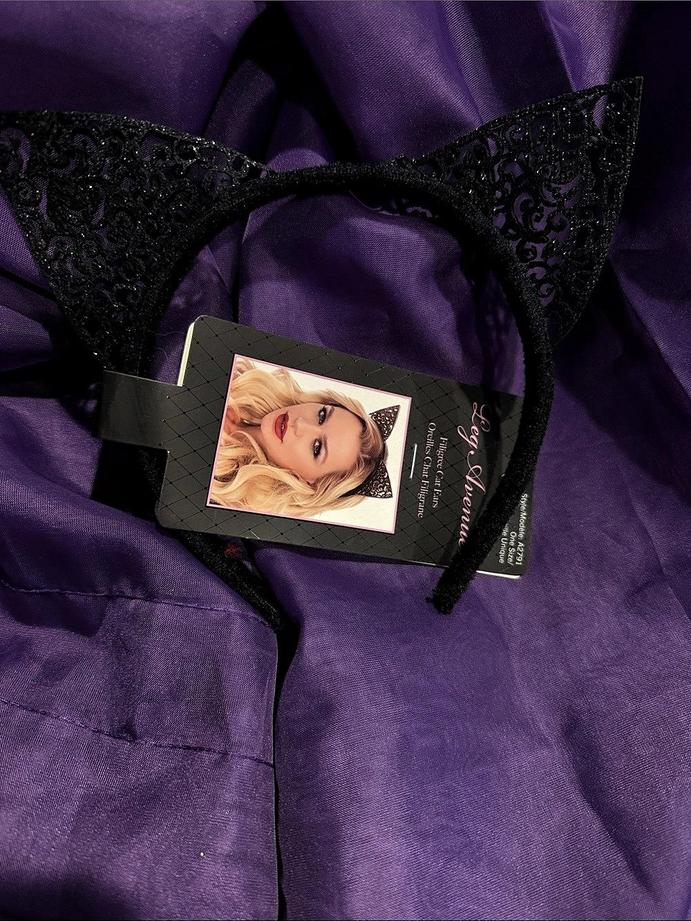 Disney Lace Cat Ear Headband NWT in Black & Purple